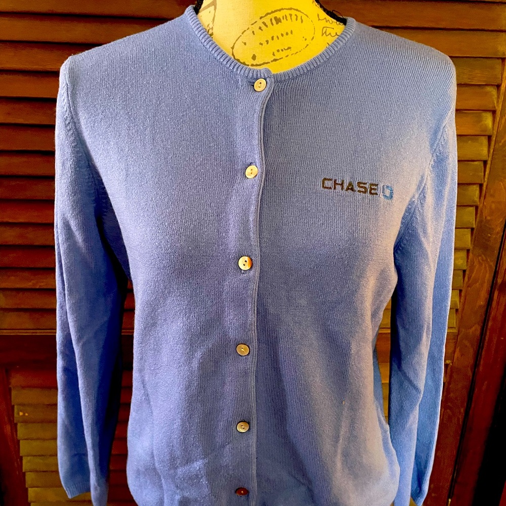COPY - Lovely Blue Cardigan with iridescent Buttons Lands’ End Chase